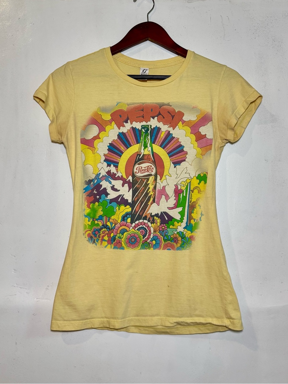 Vintage Pepsi Yellow Floral Bottle Graphic Tee - Women’s Short Sleeve